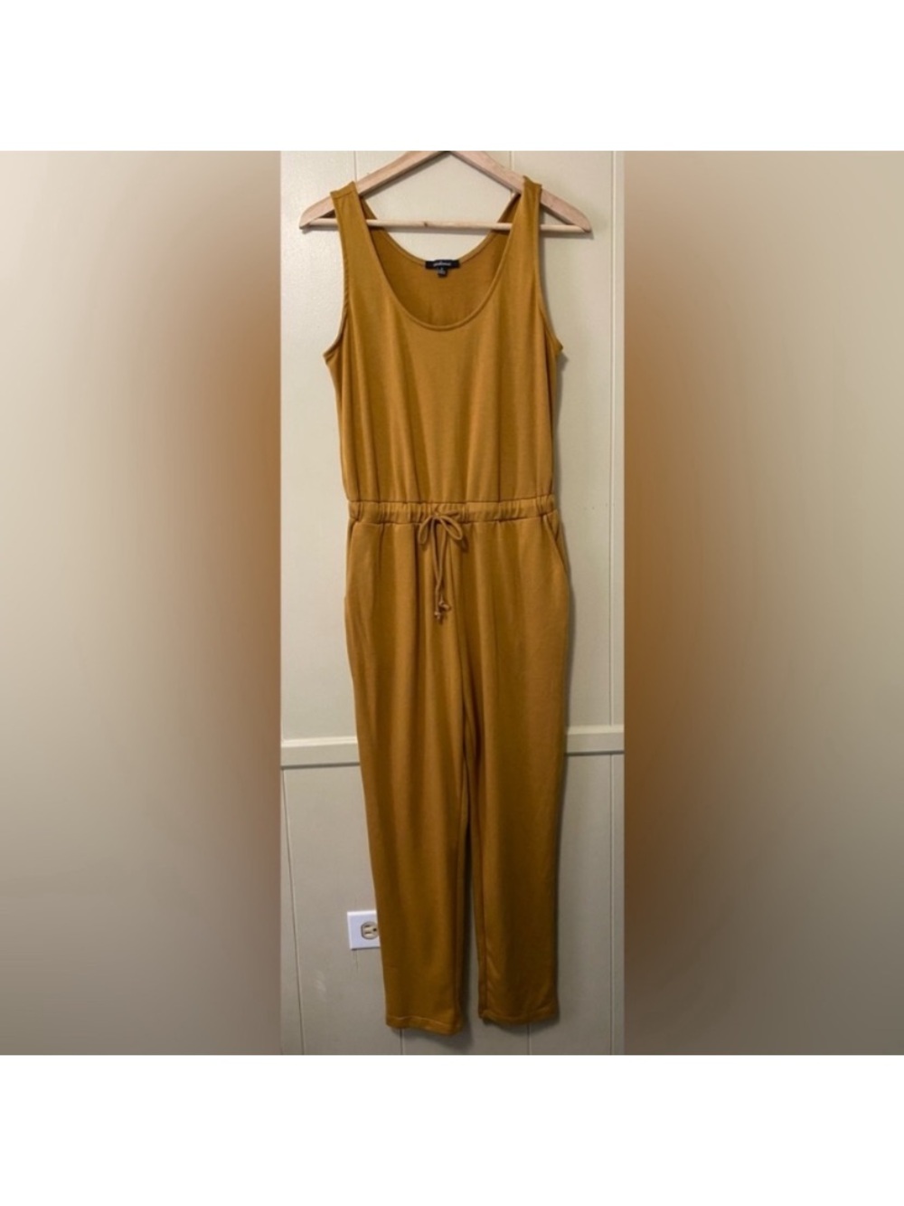Ambiance Sleeveless Drawstring Jumpsuit in Mustard Gold